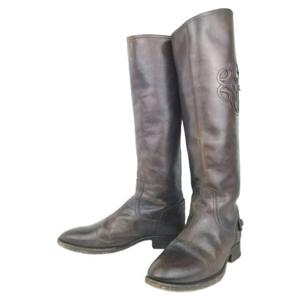 Frye Logo Embossed Melissa back button zip tall Riding Boots womens 6 - Picture 9 of 16